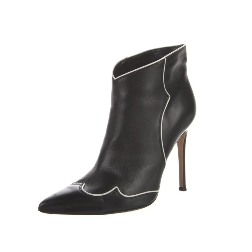 Gianvito Rossi Black with White Trim Leather  Ankle Boots Size 37EU - Picture 5 of 6